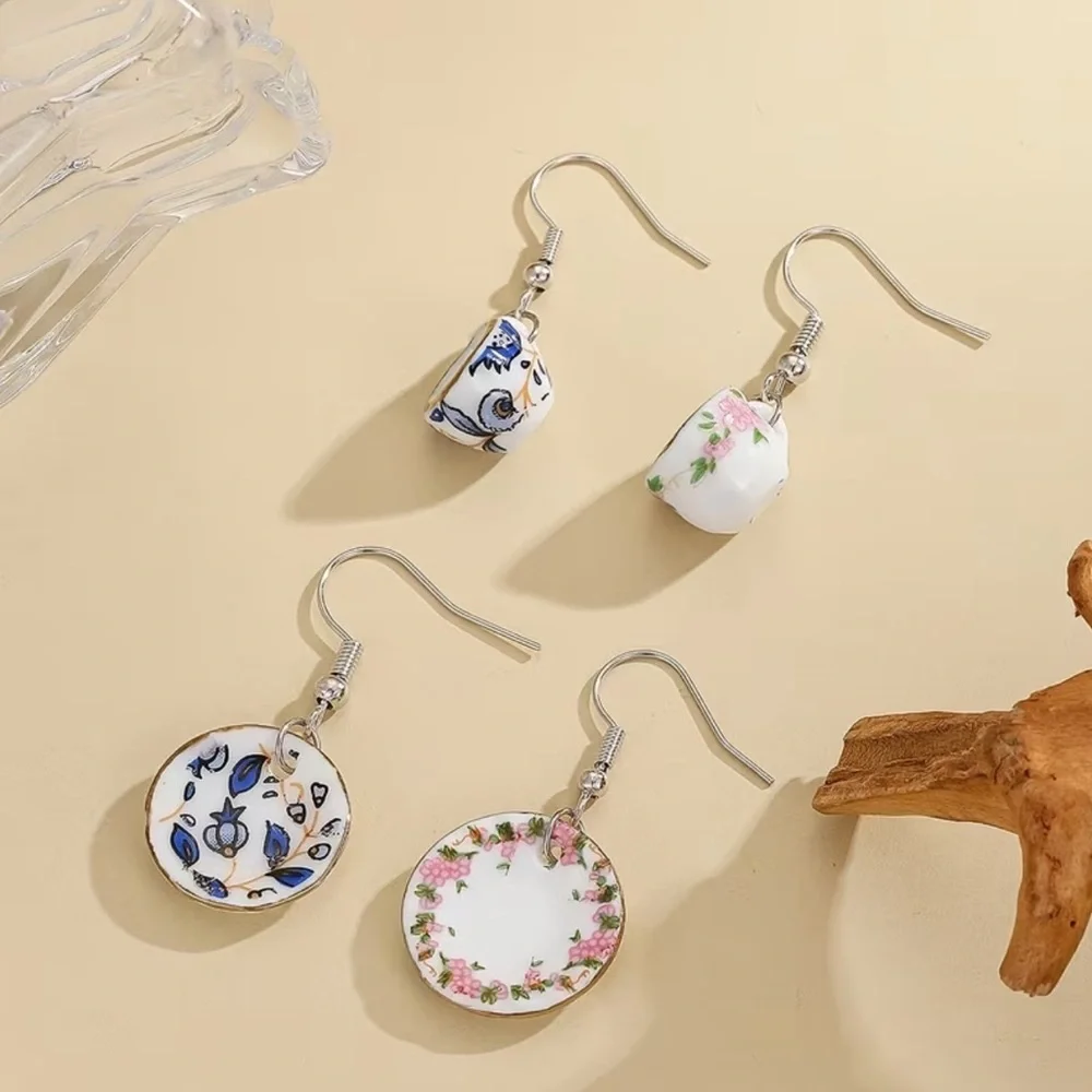 NEW ! Charming Blue and Gold Teacup Earrings 💙